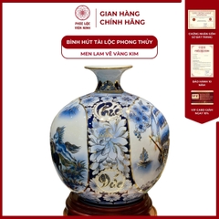 Bình Hút Lộc Nhị Cảnh Men Lam Vẽ Vàng Kim Gốm Sứ Bát Tràng - Phúc Lộc Viên Minh