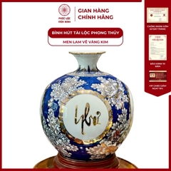 Bình Hút Lộc Tứ Cảnh Men Lam Vẽ Vàng Kim Gốm Sứ Bát Tràng - Phúc Lộc Viên Minh
