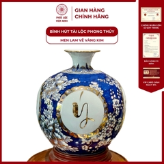 Bình Hút Lộc Tứ Cảnh Men Lam Vẽ Vàng Kim Gốm Sứ Bát Tràng - Phúc Lộc Viên Minh