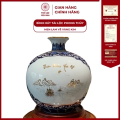 Bình Hút Lộc Nhị Cảnh Men Lam Vẽ Vàng Kim Gốm Sứ Bát Tràng - Phúc Lộc Viên Minh