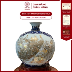 Bình Hút Lộc Nhị Cảnh Men Lam Vàng Kim Gốm Sứ Bát Tràng - Phúc Lộc Viên Minh