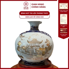 Bình Hút Lộc Nhị Cảnh Men Lam Vẽ Vàng Kim Gốm Sứ Bát Tràng - Phúc Lộc Viên Minh