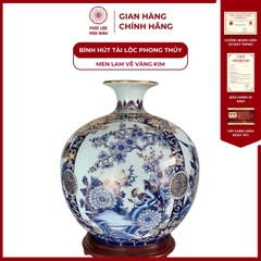 Bình Hút Lộc Tứ Cảnh Men Lam Vẽ Vàng Kim Gốm Sứ Bát Tràng - Phúc Lộc Viên Minh