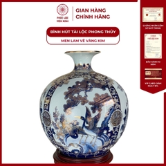 Bình Hút Lộc Tứ Cảnh Men Lam Vẽ Vàng Kim Gốm Sứ Bát Tràng - Phúc Lộc Viên Minh