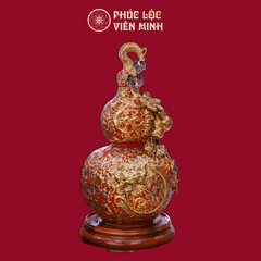 Hồ Lô Trăm Hoa Đua Nở Chữ Lộc Đắp Nổi Men Đỏ Vẽ Vàng Gốm Sứ Bát Tràng - Phúc Lộc Viên Minh