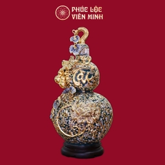 Hồ Lô Trăm Hoa Đua Nở Chữ Tài Đắp Nổi Men Xanh Lục Bảo Vẽ Vàng Gốm Sứ Bát Tràng - Phúc Lộc Viên Minh