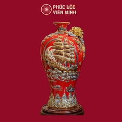 Mai Bình Thuận Buồm Xuôi Gió Men Đỏ Vẽ Vàng Gốm Sứ Bát Tràng - Phúc Lộc Viên Minh