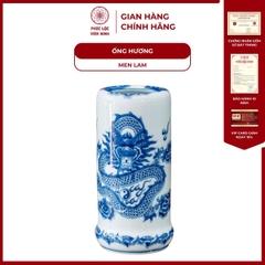 Ống Hương Thờ Họa Tiết Sen Men Lam Gốm Sứ Bát Tràng - Phúc Lộc Viên Minh