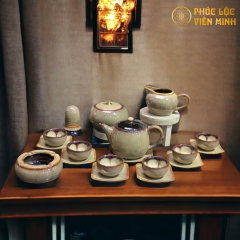Bộ Ấm Chén Hỏa Biến Men Kem Cao Cấp Gốm Sứ Bát Tràng - Phúc Lộc Viên Minh