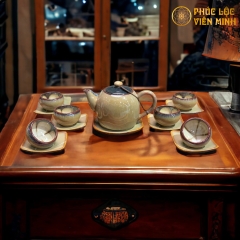 Bộ Ấm Chén Hỏa Biến Men Kem Cao Cấp Gốm Sứ Bát Tràng - Phúc Lộc Viên Minh