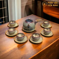 Bộ Ấm Chén Hỏa Biến Men Kem Cao Cấp Gốm Sứ Bát Tràng - Phúc Lộc Viên Minh