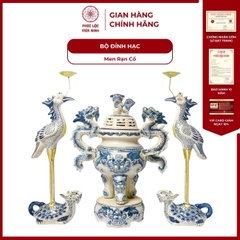 Bộ Đỉnh Hạc Men Rạn Cổ Gốm Sứ Bát Tràng - Phúc Lộc Viên Minh - PL094