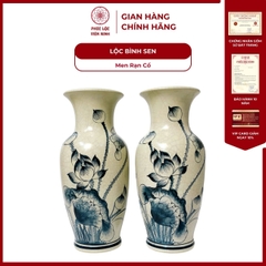 Đôi Lộc Bình Họa Tiết Sen Men Rạn Cổ Gốm Sứ Bát Tràng - Phúc Lộc Viên Minh - PL097