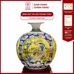 Bình Hút Lộc Tứ Cảnh Vẽ Màu Vàng Kim Gốm Sứ Bát Tràng - Phúc Lộc Viên Minh