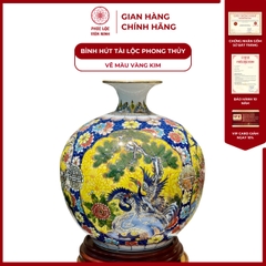 Bình Hút Lộc Tứ Cảnh Vẽ Màu Vàng Kim Gốm Sứ Bát Tràng - Phúc Lộc Viên Minh
