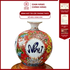 Bình Hút Lộc Tứ Cảnh Vẽ Màu Vàng Kim Gốm Sứ Bát Tràng - Phúc Lộc Viên Minh
