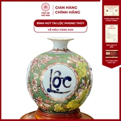 Bình Hút Lộc Tứ Cảnh Vẽ Màu Vàng Kim Gốm Sứ Bát Tràng - Phúc Lộc Viên Minh