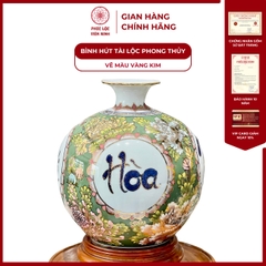 Bình Hút Lộc Tứ Cảnh Vẽ Màu Vàng Kim Gốm Sứ Bát Tràng - Phúc Lộc Viên Minh
