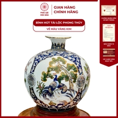 Bình Hút Lộc Tứ Cảnh Vẽ Màu Vàng Kim Gốm Sứ Bát Tràng - Phúc Lộc Viên Minh