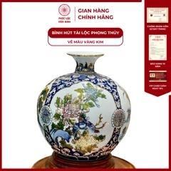 Bình Hút Lộc Tứ Cảnh Vẽ Màu Vàng Kim Gốm Sứ Bát Tràng - Phúc Lộc Viên Minh