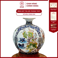 Bình Hút Lộc Tứ Cảnh Vẽ Màu Vàng Kim Gốm Sứ Bát Tràng - Phúc Lộc Viên Minh