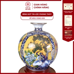 Bình Hút Lộc Tứ Cảnh Vẽ Màu Vàng Kim Gốm Sứ Bát Tràng - Phúc Lộc Viên Minh