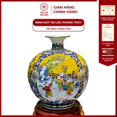 Bình Hút Lộc Tứ Cảnh Vẽ Màu Vàng Kim Gốm Sứ Bát Tràng - Phúc Lộc Viên Minh