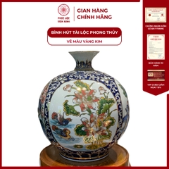 Bình Hút Lộc Tứ Cảnh Vẽ Màu Vàng Kim Gốm Sứ Bát Tràng - Phúc Lộc Viên Minh