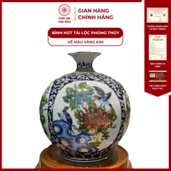 Bình Hút Lộc Tứ Cảnh Vẽ Màu Vàng Kim Gốm Sứ Bát Tràng - Phúc Lộc Viên Minh