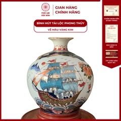Bình Hút Lộc Nhị Cảnh Vẽ Màu Vàng Kim Gốm Sứ Bát Tràng - Phúc Lộc Viên Minh
