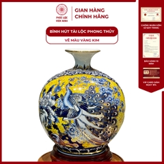 Bình Hút Lộc Nhị Cảnh Vẽ Màu Vàng Kim Gốm Sứ Bát Tràng - Phúc Lộc Viên Minh