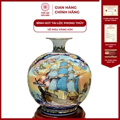 Bình Hút Lộc Nhị Cảnh Vẽ Màu Vàng Kim Gốm Sứ Bát Tràng - Phúc Lộc Viên Minh