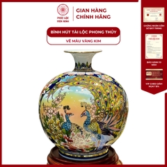 Bình Hút Lộc Nhị Cảnh Vẽ Màu Vàng Kim Gốm Sứ Bát Tràng - Phúc Lộc Viên Minh