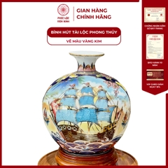 Bình Hút Lộc Nhị Cảnh Vẽ Màu Vàng Kim Gốm Sứ Bát Tràng - Phúc Lộc Viên Minh