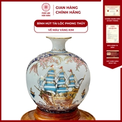 Bình Hút Lộc Nhị Cảnh Vẽ Màu Vàng Kim Gốm Sứ Bát Tràng - Phúc Lộc Viên Minh