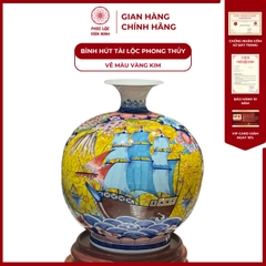 Bình Hút Lộc Nhị Cảnh Vẽ Màu Vàng Kim Gốm Sứ Bát Tràng - Phúc Lộc Viên Minh