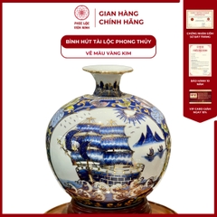 Bình Hút Lộc Vẽ Màu Vàng Kim Nhị Cảnh Gốm Sứ Bát Tràng  - Phúc Lộc Viên Minh