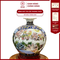 Bình Hút Lộc Vẽ Màu Vàng Kim Nhị Cảnh Gốm Sứ Bát Tràng  - Phúc Lộc Viên Minh