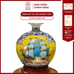 Bình Hút Lộc Vẽ Màu Vàng Kim Nhị Cảnh Gốm Sứ Bát Tràng  - Phúc Lộc Viên Minh