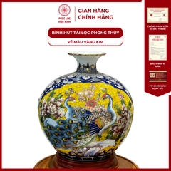 Bình Hút Lộc Vẽ Màu Vàng Kim Nhị Cảnh Gốm Sứ Bát Tràng  - Phúc Lộc Viên Minh