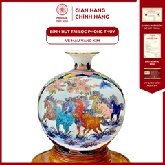 Bình Hút Lộc Vẽ Màu Vàng Kim Nhị Cảnh Gốm Sứ Bát Tràng  - Phúc Lộc Viên Minh