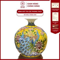 Bình Hút Lộc Nhị Cảnh Vẽ Màu Vàng Kim Gốm Sứ Bát Tràng - Phúc Lộc Viên Minh
