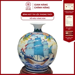 Bình Hút Lộc Nhị Cảnh Vẽ Màu Vàng Kim Gốm Sứ Bát Tràng - Phúc Lộc Viên Minh