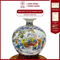 Bình Hút Lộc Nhị Cảnh Vẽ Màu Vàng Kim Gốm Sứ Bát Tràng - Phúc Lộc Viên Minh