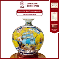 Bình Hút Lộc Nhị Cảnh Vẽ Màu Vàng Kim Gốm Sứ Bát Tràng - Phúc Lộc Viên Minh