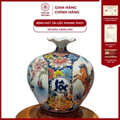 Bình Hút Lộc Nhị Cảnh Vẽ Màu Vàng Kim Gốm Sứ Bát Tràng - Phúc Lộc Viên Minh