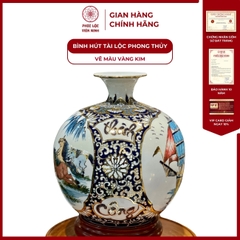 Bình Hút Lộc Nhị Cảnh Vẽ Màu Vàng Kim Gốm Sứ Bát Tràng - Phúc Lộc Viên Minh