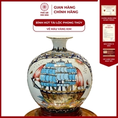 Bình Hút Lộc Nhị Cảnh Vẽ Màu Vàng Kim Gốm Sứ Bát Tràng - Phúc Lộc Viên Minh