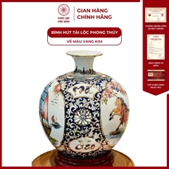 Bình Hút Lộc Nhị Cảnh Vẽ Màu Vàng Kim Gốm Sứ Bát Tràng - Phúc Lộc Viên Minh