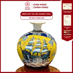 Bình Hút Lộc Nhị Cảnh Vẽ Màu Vàng Kim Gốm Sứ Bát Tràng - Phúc Lộc Viên Minh